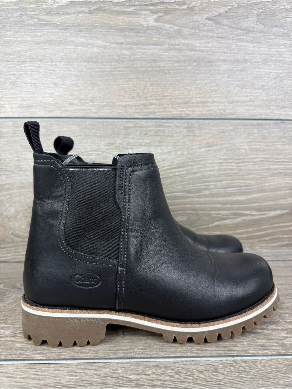 Chaco Fields Waterproof Black Leather Women’s Sz 7 Pull On Chelsea Ankle Boots